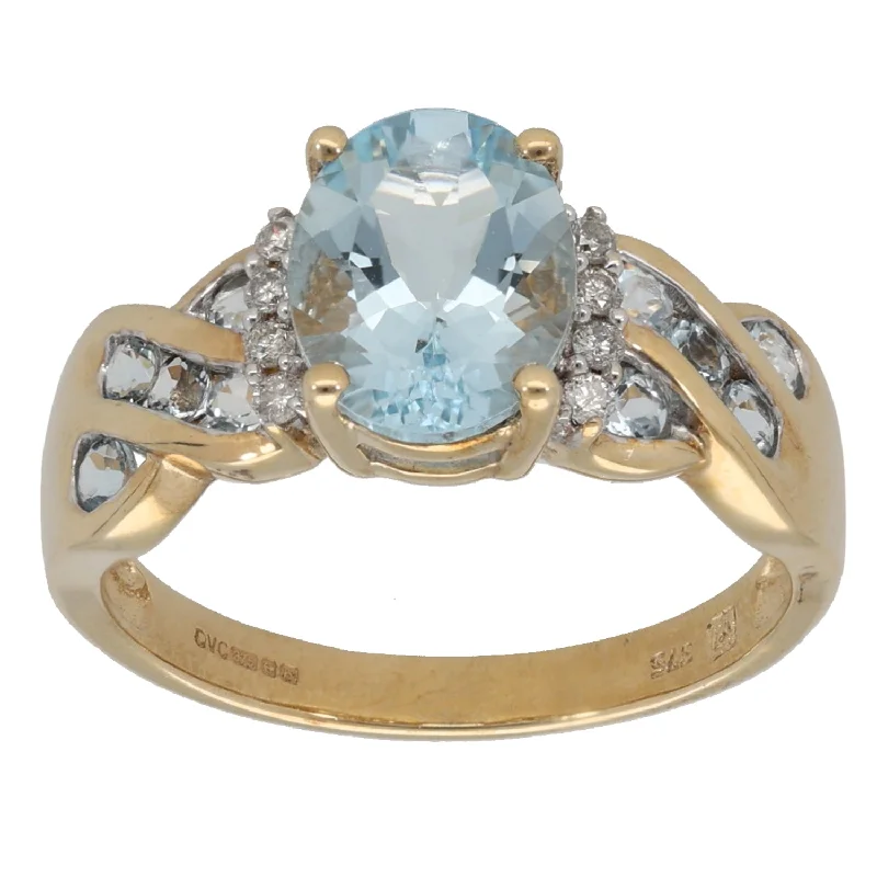 Slim rose rings-9ct Gold Aquamarine & 0.04ct Diamond Dress/Cocktail Ring Size N