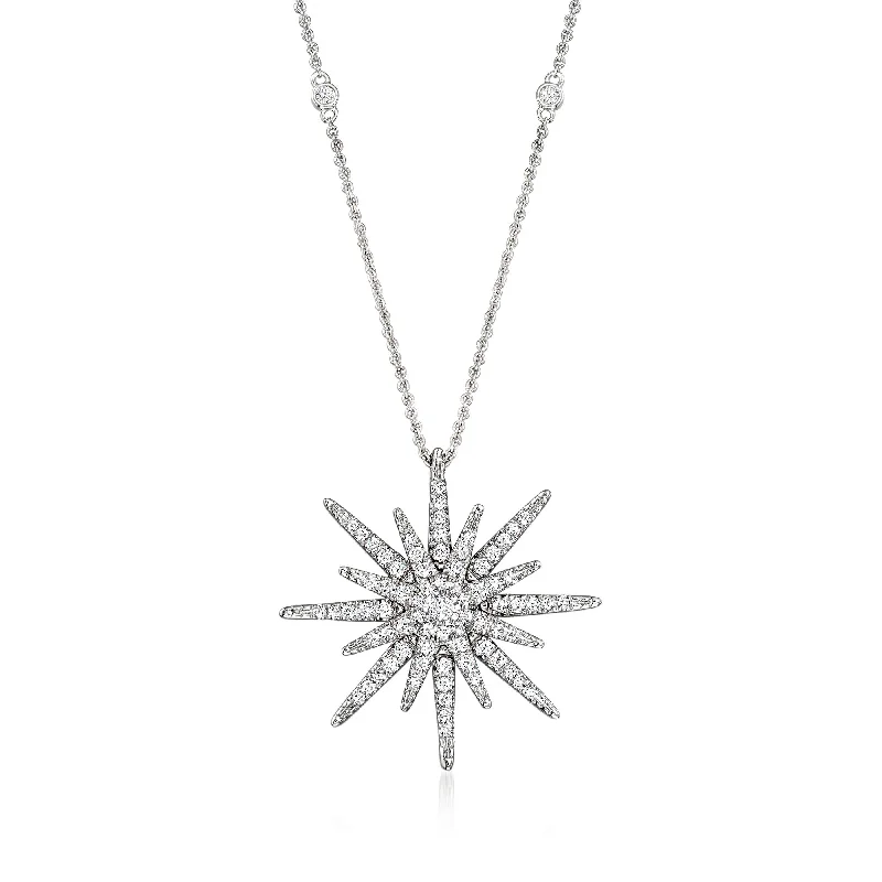 Full weave necklaces-Ross-Simons Diamond Starburst Necklace in Sterling Silver