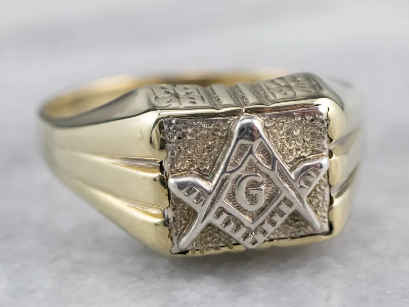 Slim rose rings-Two Tone Gold Masonic Men's Ring