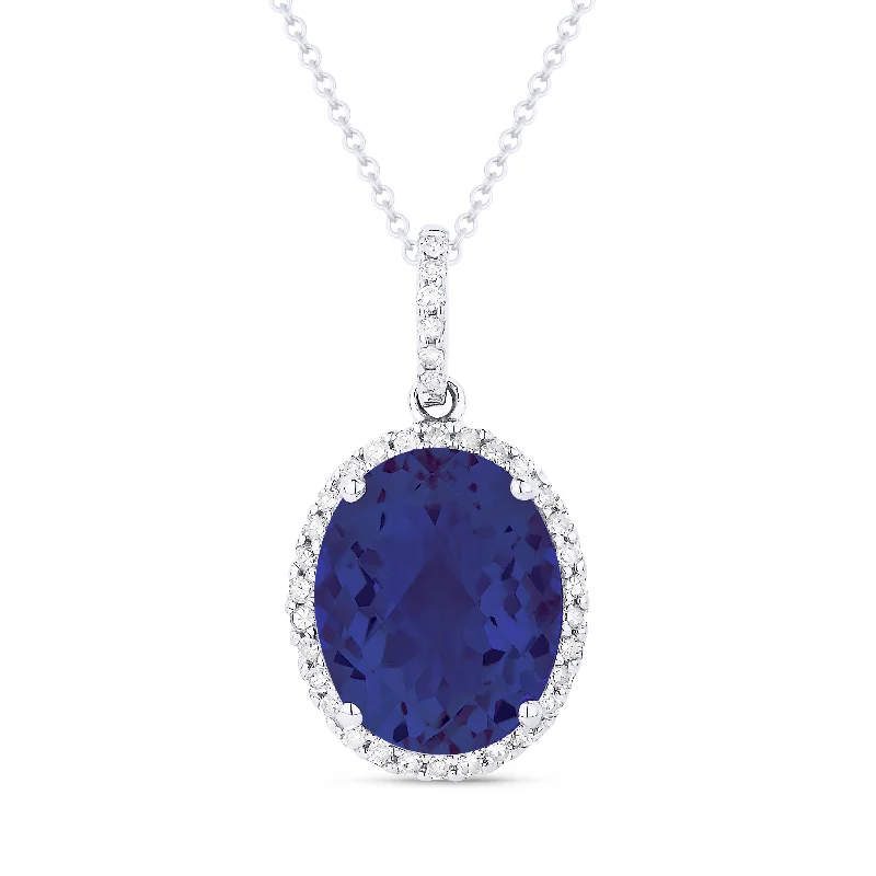 Elegant design necklaces-3.74Ct Created Sapphire 16"pendant Necklace In 14K White Gold