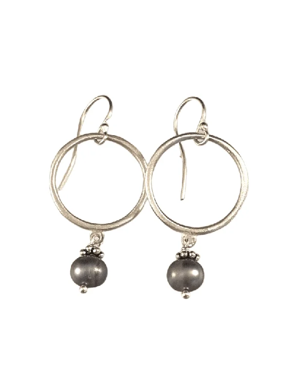 Fine wing earrings-Sterling Circle and Gray Pearl Drop Earrings