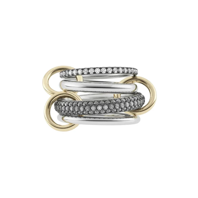 Sharp star rings-SPINELLI KILCOLLIN STERLING SILVER AND 18K YELLOW GOLD VEGA LINKED RINGS WITH PAVE DIAMONDS 1.90CTW