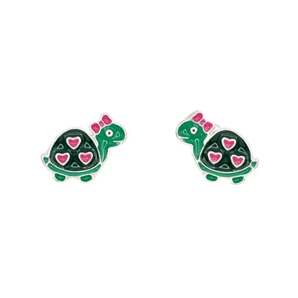 Rosebud motif earrings-Turtle Heart Reptile Enamel Post Stud Earring Children’s Jewelry