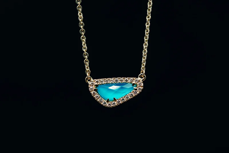 Orbit sign necklaces-14k Yellow Gold Turquoise and Diamond Necklace