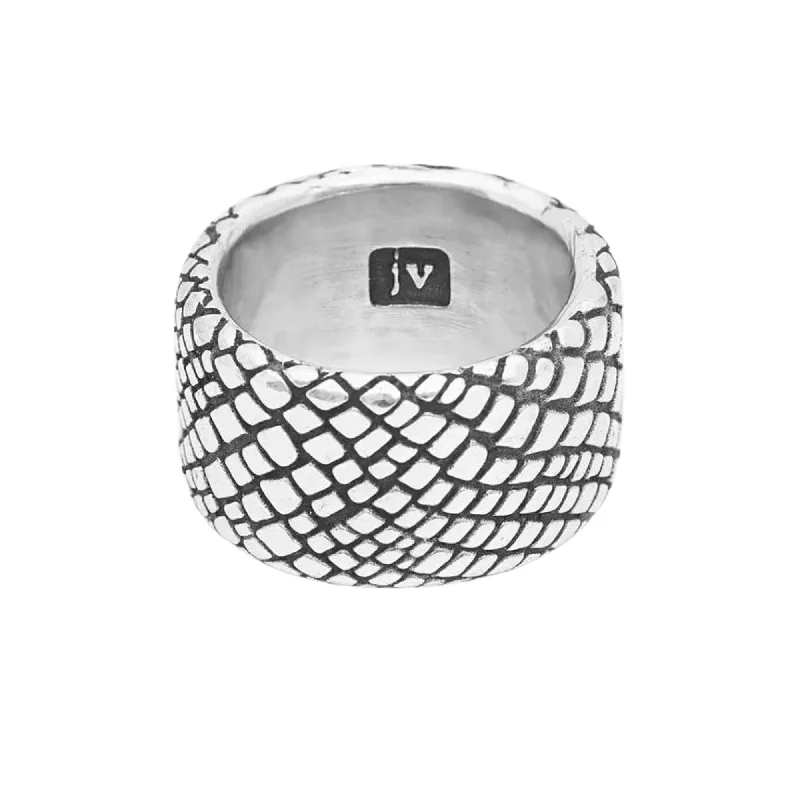 Ripple theme rings-JOHN VARVATOS MEN'S STERLING SILVER 14MM WIDE RING WITH SNAKESKIN TEXTURE