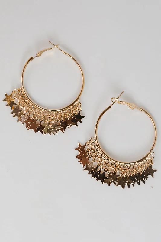 Eclipse phase earrings-Maddy Gold Star Charm Hoop Earrings