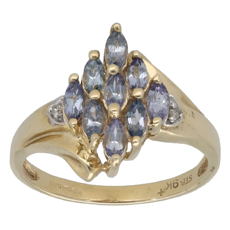 Fine pearl rings-9ct Gold Tanzanite & 0.01ct Diamond Dress/Cocktail Ring Size M