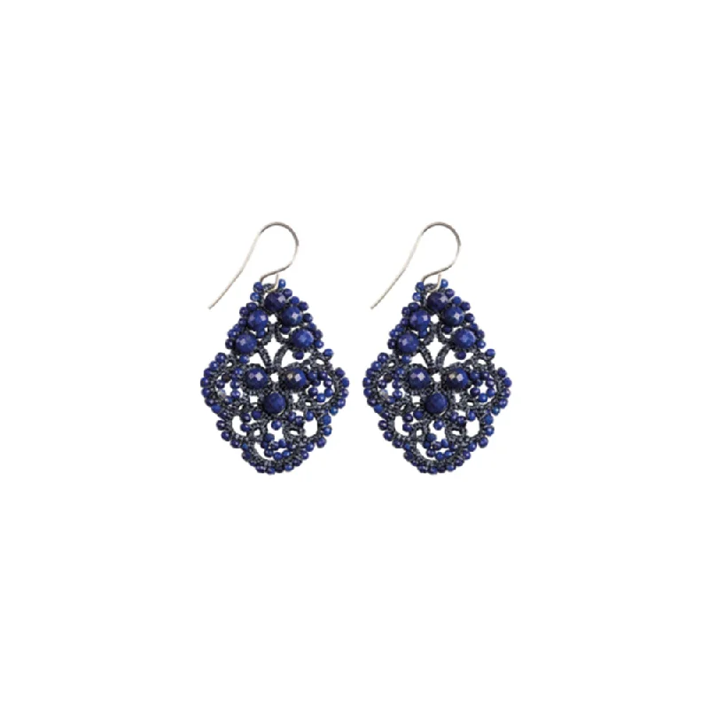 Coiled thread earrings-Lace Earrings: Anica In Lapis Lazuli