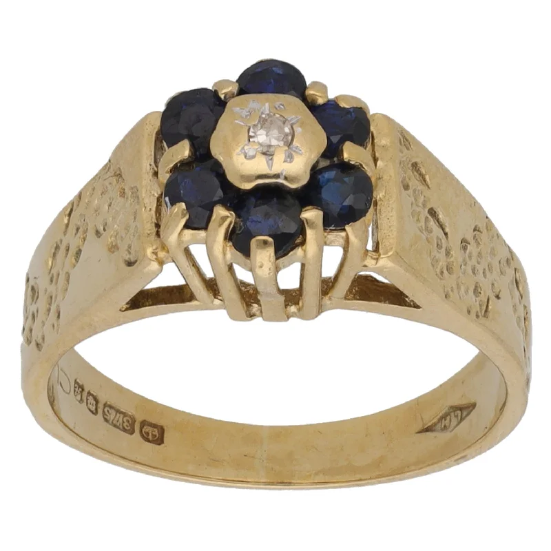 Rustic flair rings-9ct Gold 0.01ct Diamond & Sapphire Dress/Cocktail Ring Size L