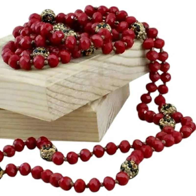 Sleek art necklaces-Women's Long Beaded Necklace With Leopard Accents In Red