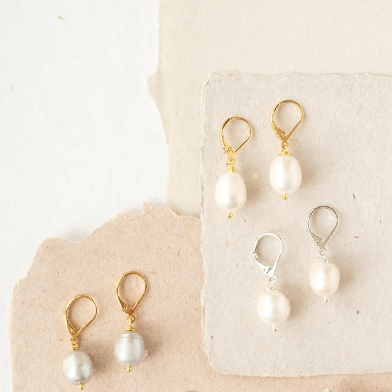 Sodalite slice earrings-Pearl Leverback Earring