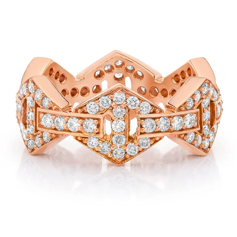 Rustic deco rings-Walters Faith 18K Rose Gold Signature Pave Bar Hexagon Ring