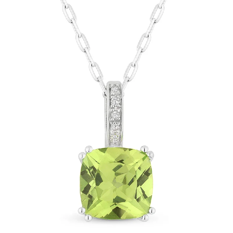 Polished bead necklaces-1.1Ct Peridot 16"pendant Necklace In 14K White Gold