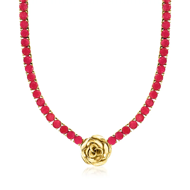 Web choker necklaces-Ross-Simons Ruby Flower Necklace in 18kt Gold Over Sterling