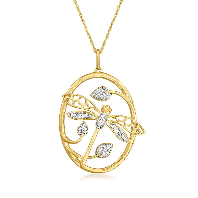 Full weave necklaces-Ross-Simons Diamond Dragonfly Pendant Necklace in 18kt Gold Over Sterling