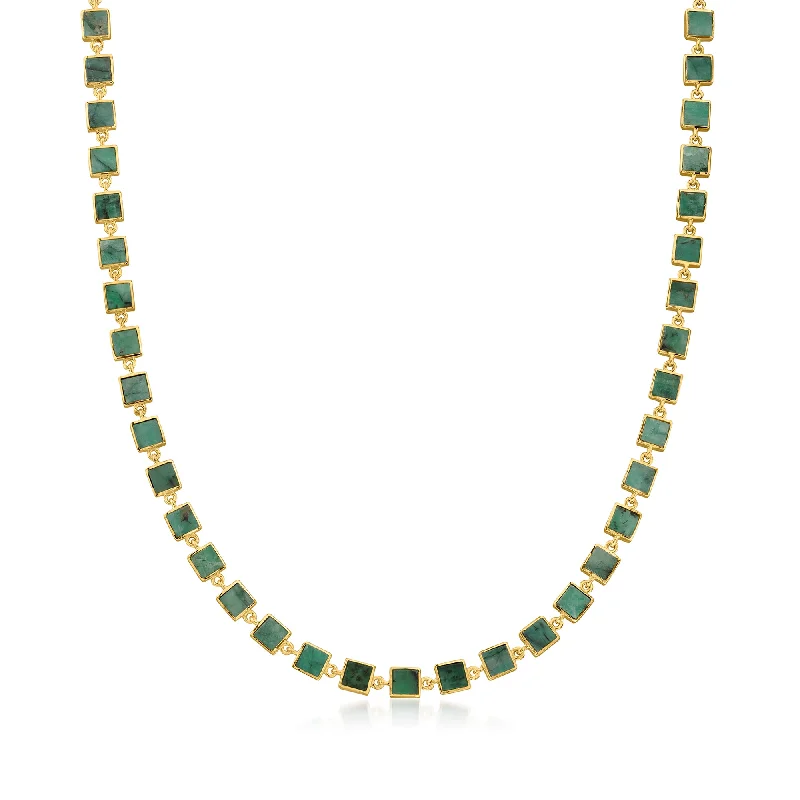 Neat-line necklaces-Ross-Simons Emerald Square-Link Necklace in 18kt Gold Over Sterling