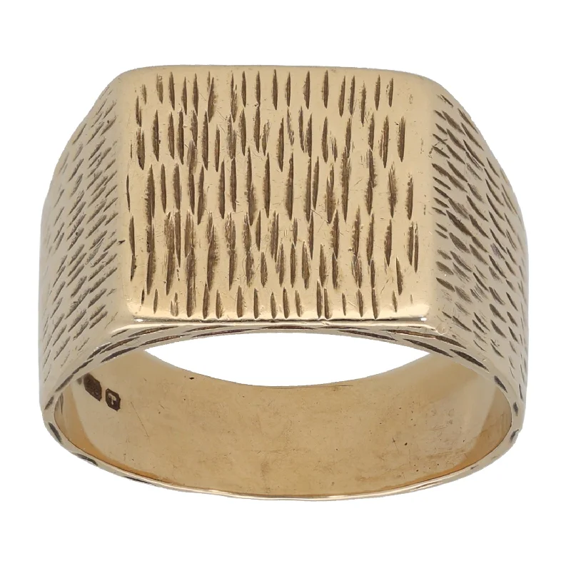 Firm band rings-9ct Gold Patterned Signet Ring Size W