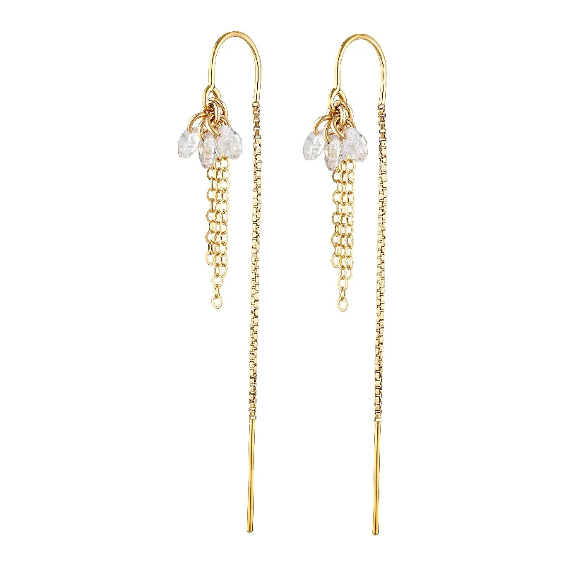 Solid hoop earrings-Monroe Tassel Thread Earrings ~ Cubic Zirconia