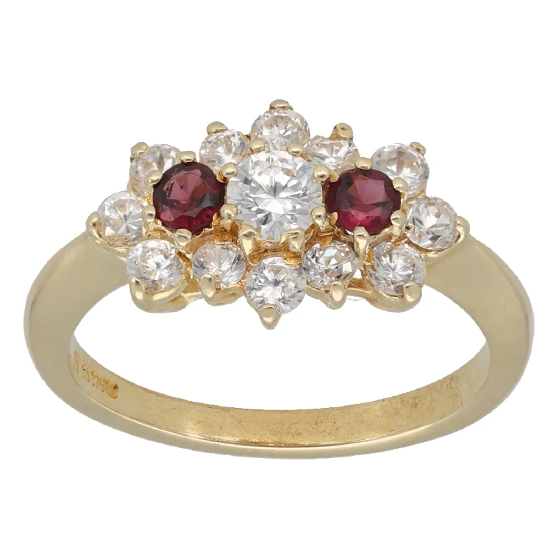 Sleek gloss rings-9ct Gold Garnet & Cubic Zirconia Dress/Cocktail Ring Size P