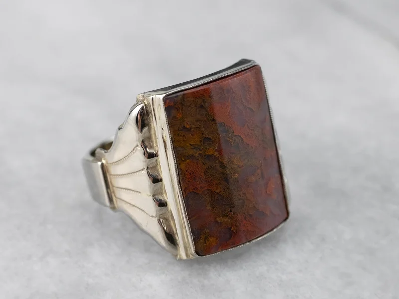 Clustered stone rings-Antique Carnelian Moss Agate Ring