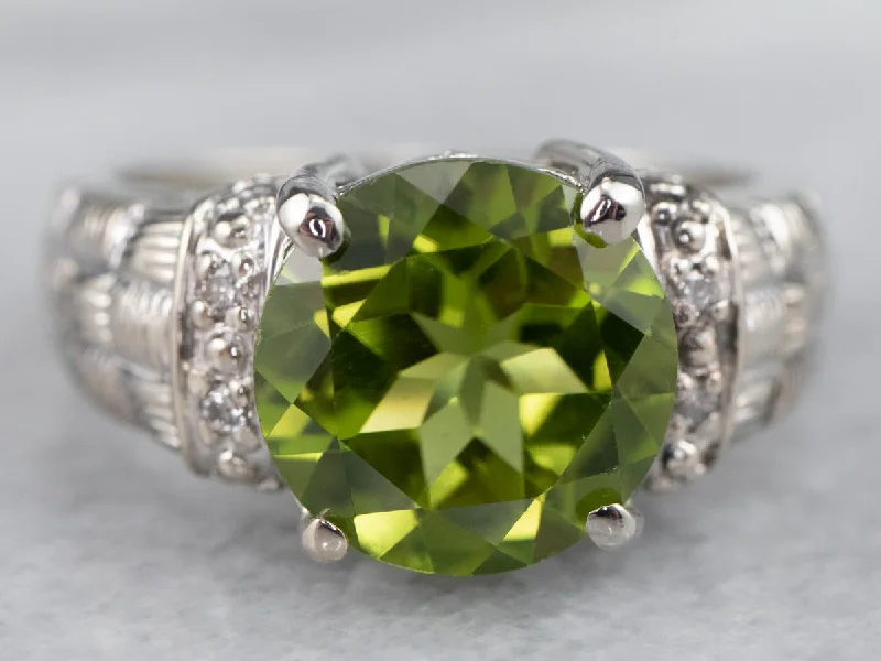 Antique bronze rings-Peridot and Diamond Cocktail Ring