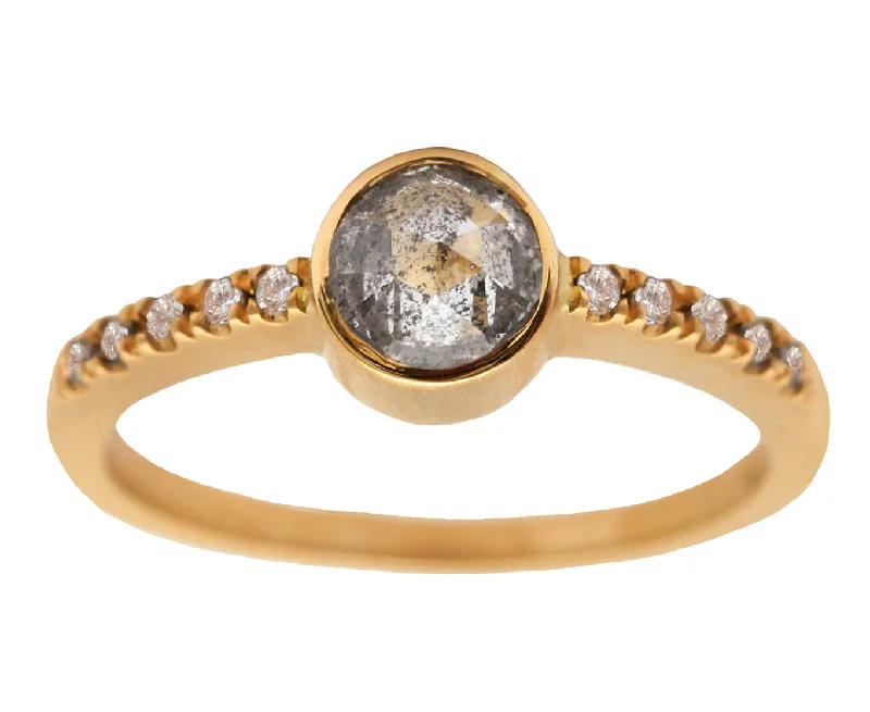 Open frame rings-0.50ct Round Rose-cut Grey Diamond & Yellow Gold Pavé Ring