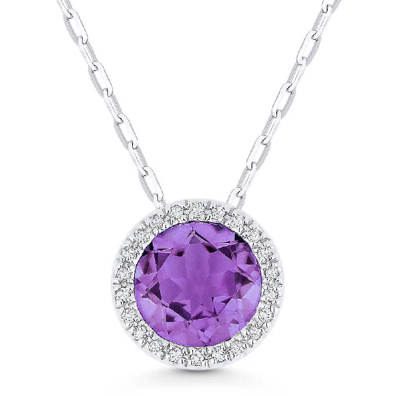 Handwoven necklaces-1.17Ct Amethyst 16"pendant Necklace In 14K White Gold