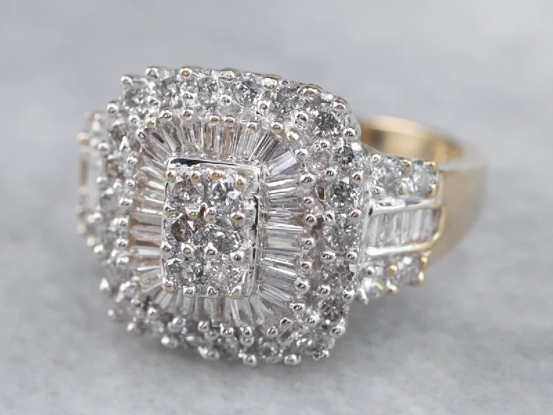 Bead trim rings-Bold Double Halo Diamond Cluster Ring