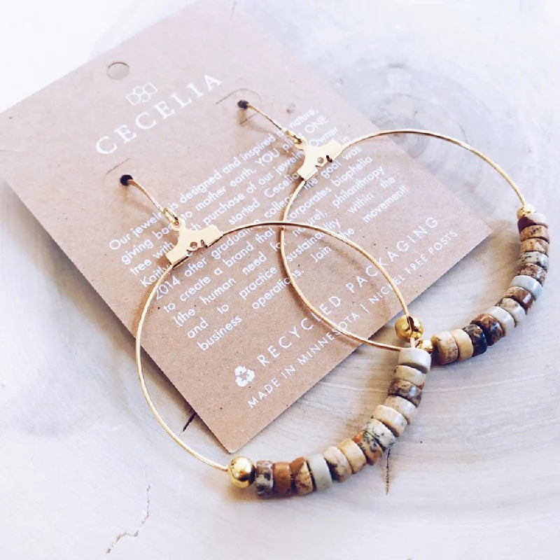 Small star earrings-Gemstone Hoop Earrings - Picture Jasper Heishi