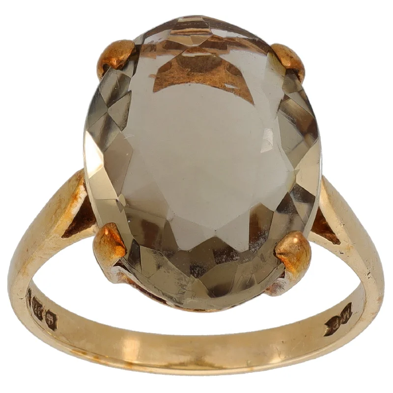 Bold stone rings-9ct Gold Smoky Quartz Single Stone Ring Size M