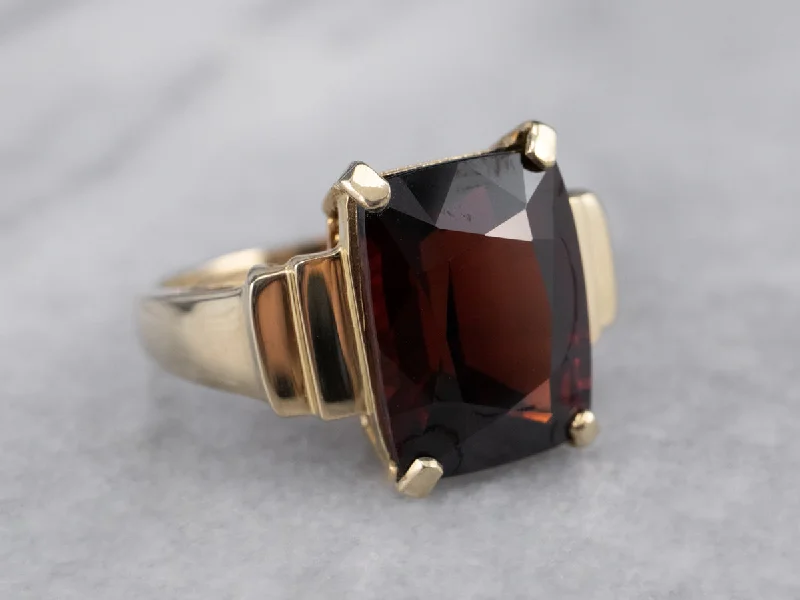 Slim rose rings-Garnet Stepped Gold Statement Ring