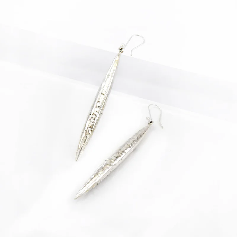 Ripple motif earrings-Silver Hammered Cone Shaped Earrings