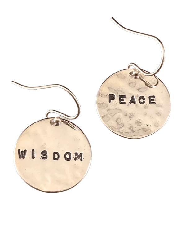 Antique gold earrings-Sterling Silver Mix & Match Hammered Disc Word Earrings