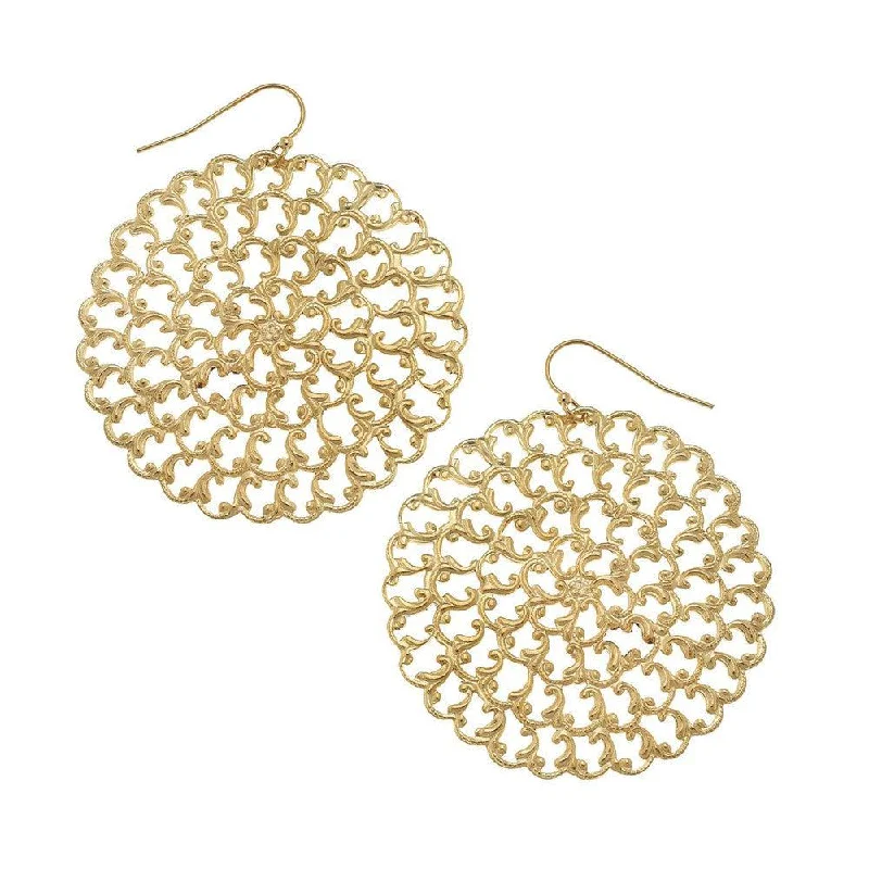 Rope loop earrings-Round Filigree Earrings in Gold