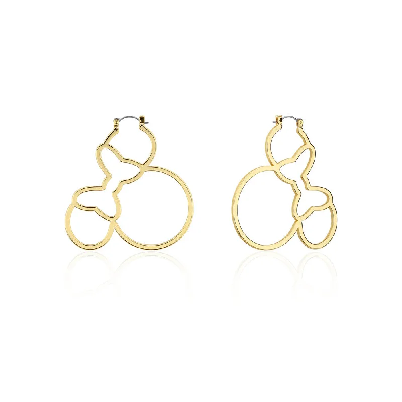 Reef knot rings-Disney Gold Plated Stainless Steel Minnie Mouse Outline 60mm Hoop Earring