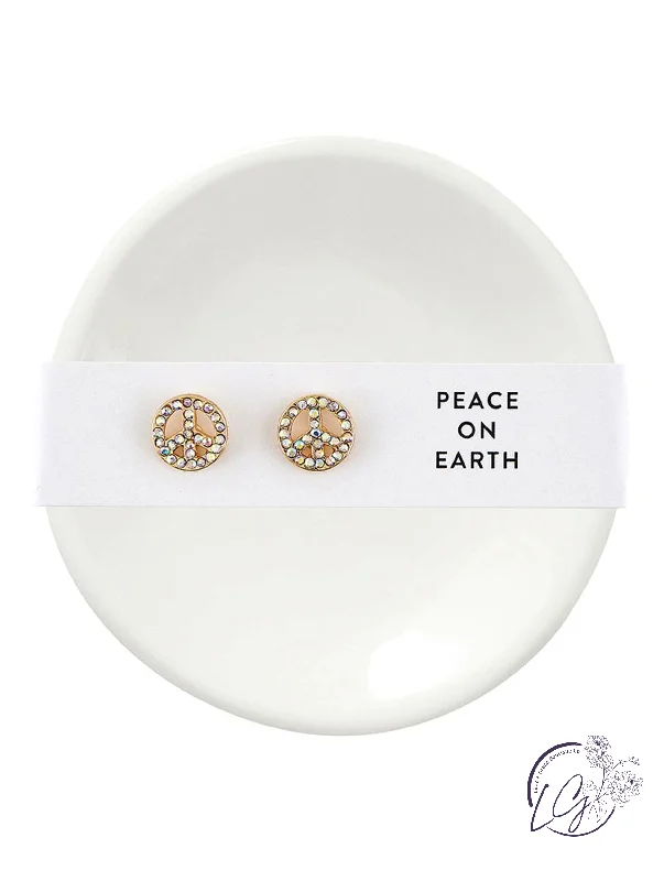 Soft stud earrings-Holiday Stud Earrings & Trinket Tray Sets - Peace on Earth