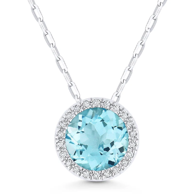 Woven link necklaces-1.75Ct Blue Topaz 16"pendant Necklace In 14K White Gold