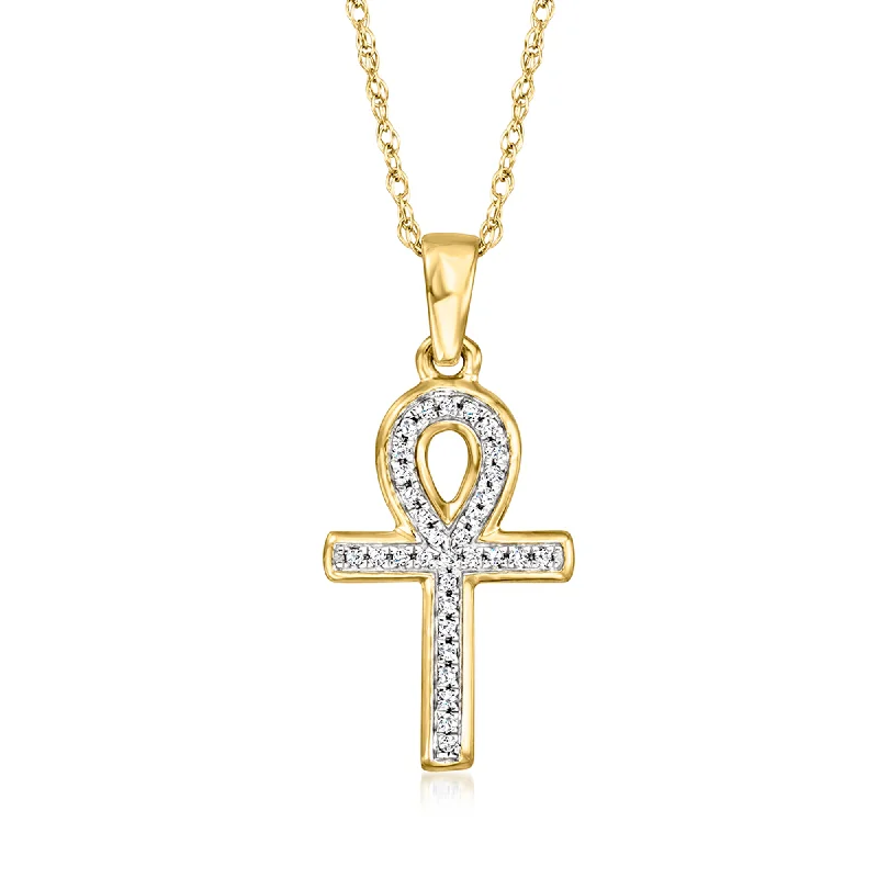 Handwoven necklaces-Ross-Simons Diamond-Accented Ankh Pendant Necklace in 14kt Yellow Gold