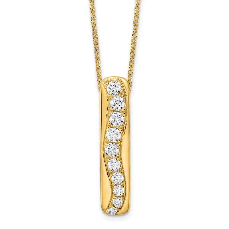 Java style necklaces-14k Gold 3/4 Ct Lab Grown Diamond Vertical Bar Slide Pendant Necklace 18"