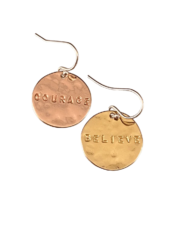 Fine pearl earrings-Yellow & Rose Gold Vermeil Mix & Match Hammered Disc Word Earrings