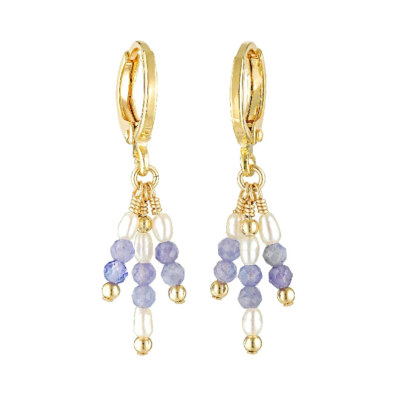 Ripple theme earrings-Tanzin Hoops - Tanzanite & Pearl