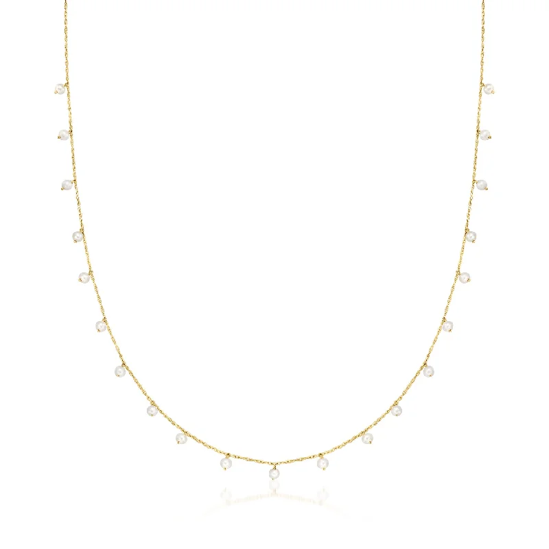 Angled pendant necklaces-Canaria 2.5-3mm Cultured Pearl Station Necklace in 10kt Yellow Gold