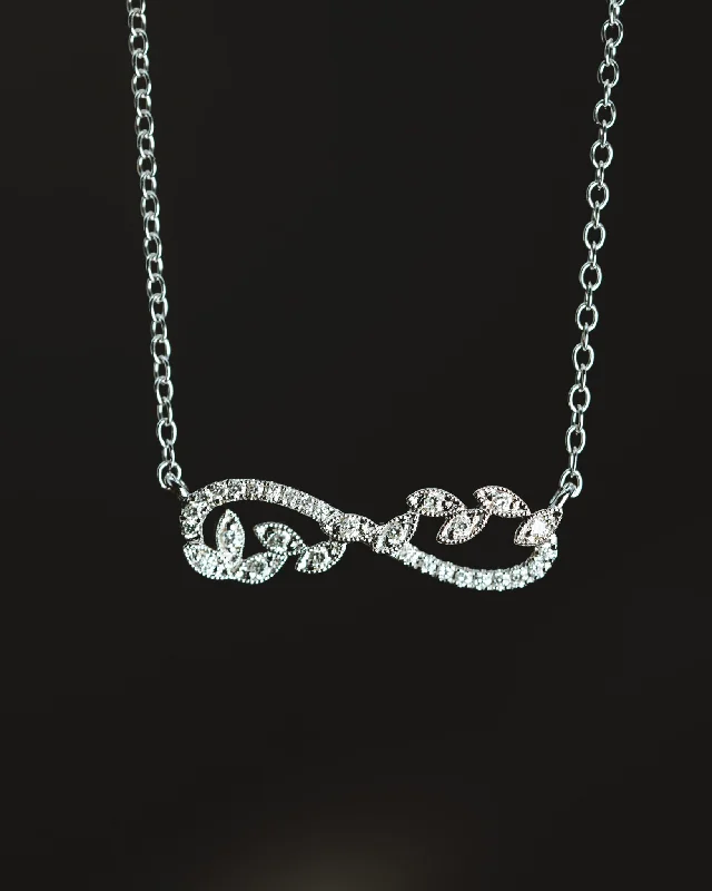 Coiled thread necklaces-14k White Gold Diamond Infinity Style Necklace