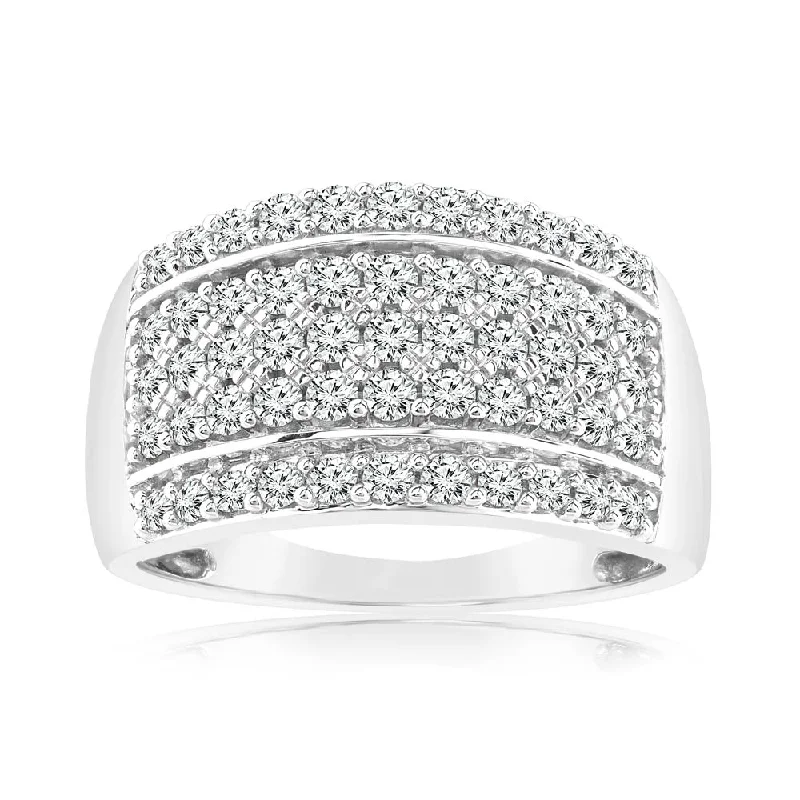 Pinch band rings-0.95 Carat Cluster Diamond Dress Ring in 14ct White Gold