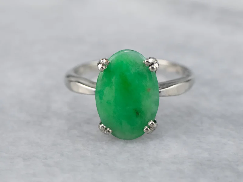 Rustic deco rings-White Gold Jade Ring