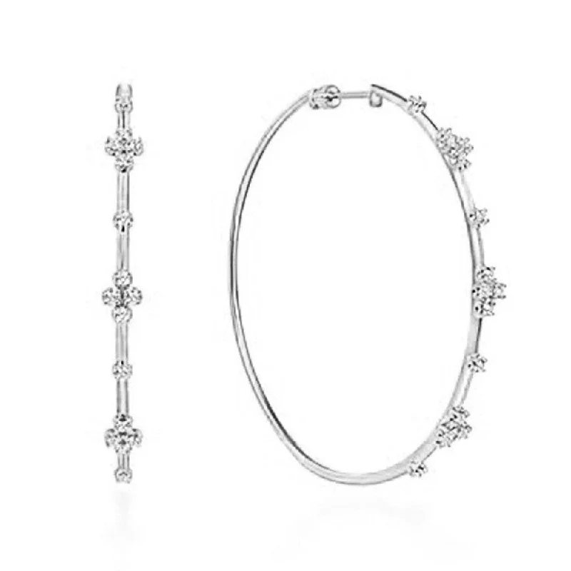 Bright pearl earrings-60mm Diamond Hoop Earrings White Gold