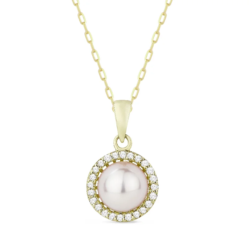 Coiled thread necklaces-Ct Pearl 16"pendant Necklace In 14K Yellow Gold