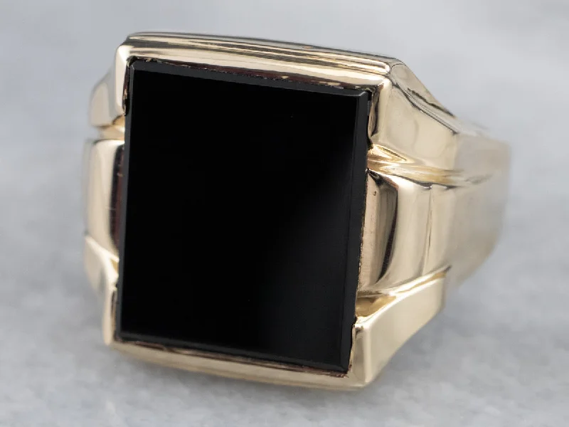 Firm clasp rings-Classic Men's Black Onyx Statement Ring