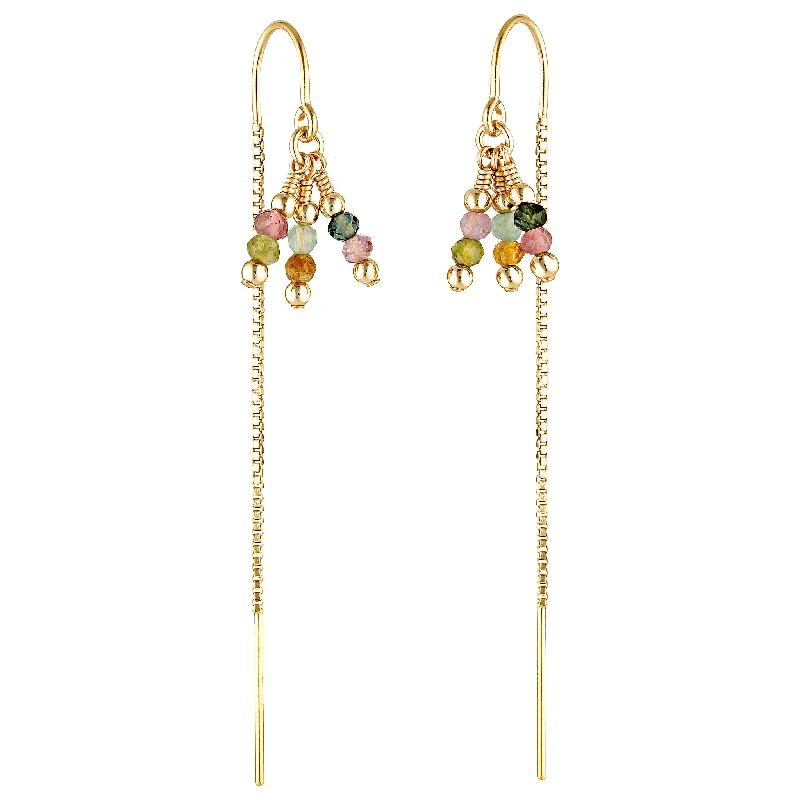 Fine threader earrings-Rima Thread Earrings ~ Tourmaline