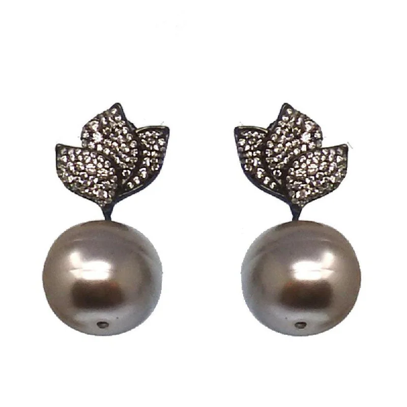 Trekker feather earrings-Pearl Drop With Pave Crystal Earrings